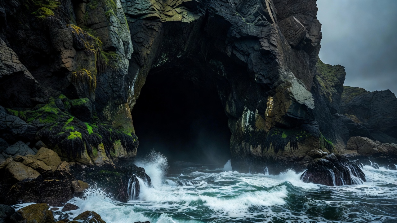 Mysterious sea cave entrance