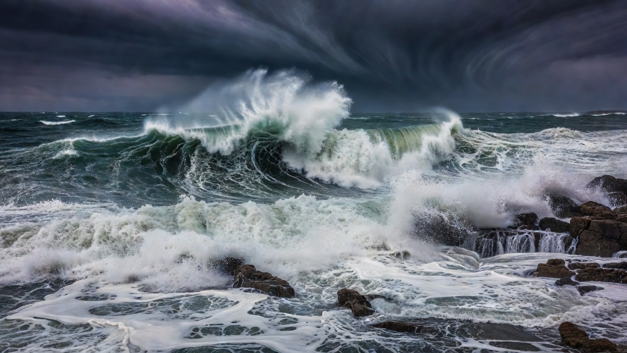 Stormy ocean waves crashing
